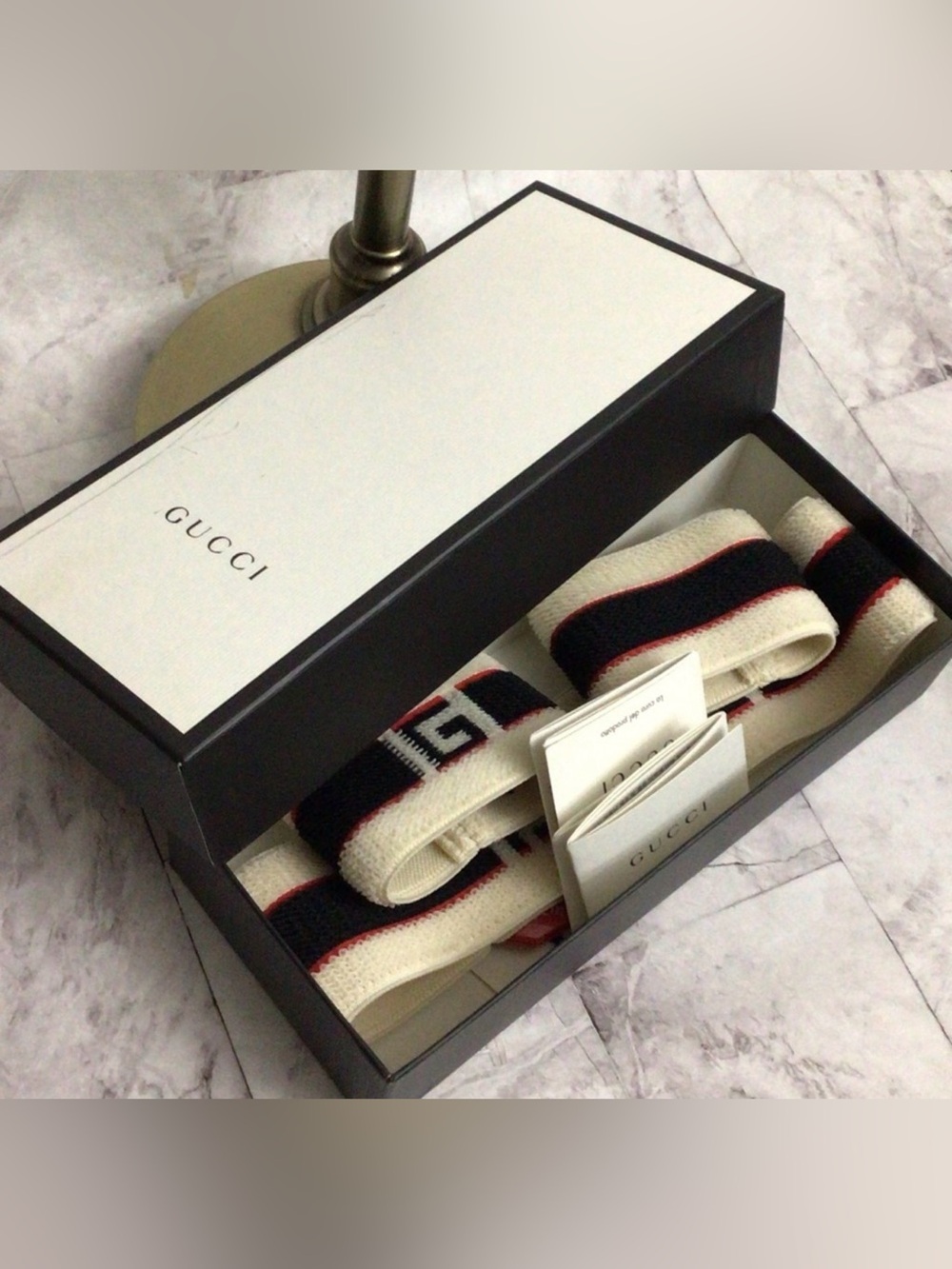 Gucci Web Stripe Terry Headband & Wristbands Set Beige Medium BNWT Authentic Rar